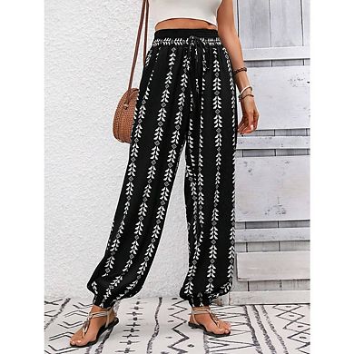 Women's Printed Flowy Lantern Pants Casual High Waisted Versatile Casual Pants