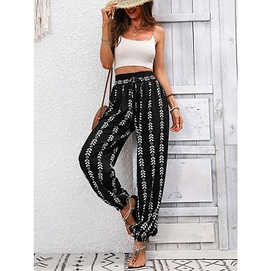 Women's Printed Flowy Lantern Pants Casual High Waisted Versatile Casual Pants