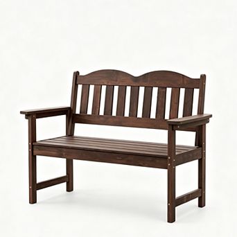 Hosslly 2-Person Poly Lumber Garden Bench, Slatted Weather-Resistant Outdoor Loveseat for Yard