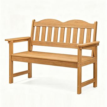 Hosslly 2-Person Poly Lumber Garden Bench, Slatted Weather-Resistant Outdoor Loveseat for Yard