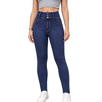 Women's High Waist Multi Button Stretch Denim Jeggings Skinny Jeans Summer Fall Casual Pants Pockets