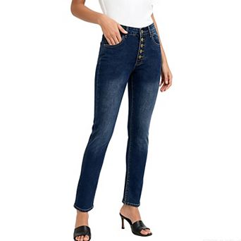 Women's Summer Fall High Waist Multi Button Stretch Skinny Denim Jeans Casual Slim Fit Pants Pockets