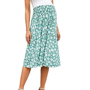 Women's Maternity Tiered Flowy High Waist A-Line Elastic Ruffle Casual Midi Skirts