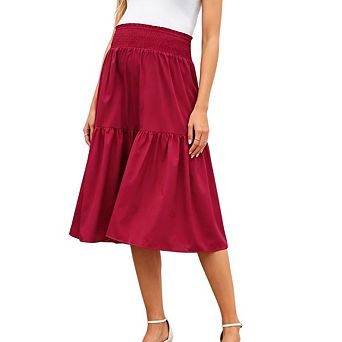 Women's Maternity Tiered Flowy High Waist A-Line Elastic Ruffle Casual Midi Skirts
