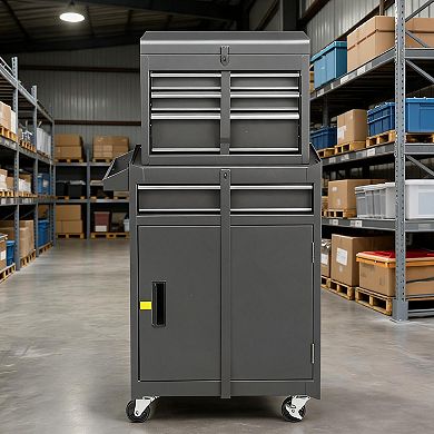 4-Drawer 2-in-1 Toolbox, Metal, Portable, with Handles, and with Compartments