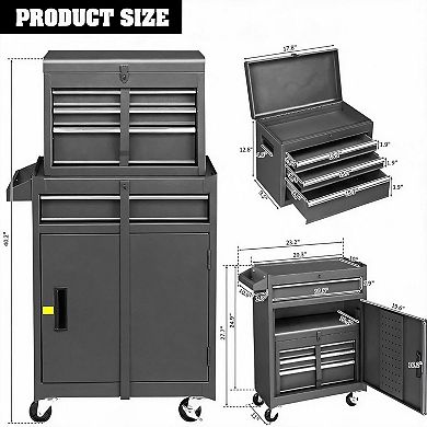 4-Drawer 2-in-1 Toolbox, Metal, Portable, with Handles, and with Compartments