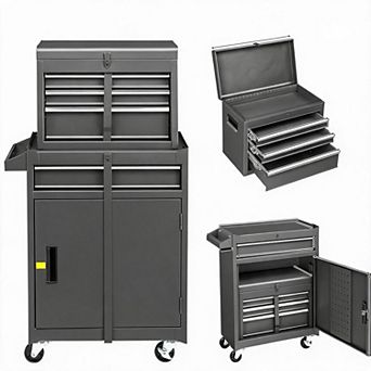 4-Drawer 2-in-1 Toolbox, Metal, Portable, with Handles, and with Compartments