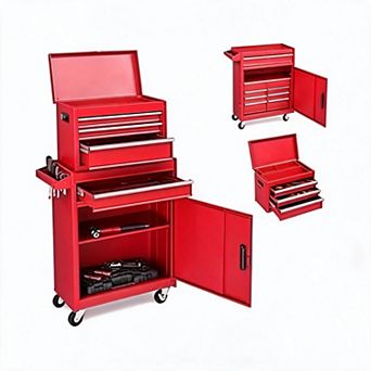 4-Drawer 2-in-1 Toolbox, Metal, Portable, with Handles, and with Compartments