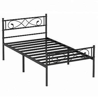 Metal Platform Bed Frame w/Fist Design Headboard & Footboard, Steel Slats, No Box Spring Needed