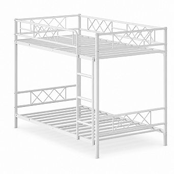 Twin Over Twin Metal Bunk Bed with High Guardrails, Sturdy Frame, Ladder and Stairs, Space-Saving
