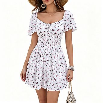 Women's French Square Neck Dress Summer Slimming Off Shoulder Short Dress High-End Style Dress