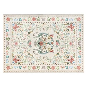 Tiger Print Machine Washable Rug Vintage Floral Soft Non-Slip Non-Shedding Low Pile Carpet