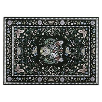 Tiger Print Machine Washable Rug Vintage Floral Soft Non-Slip Non-Shedding Low Pile Carpet