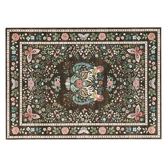 Tiger Print Machine Washable Rug Vintage Floral Soft Non-Slip Non-Shedding Low Pile Carpet