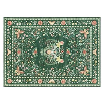 Tiger Print Machine Washable Rug Vintage Floral Soft Non-Slip Non-Shedding Low Pile Carpet