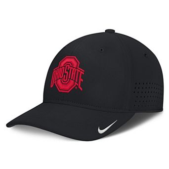 Men's Nike Black Ohio State Buckeyes 2026 Sideline Practice AeroBill Swooshflex Dri-FIT Hat