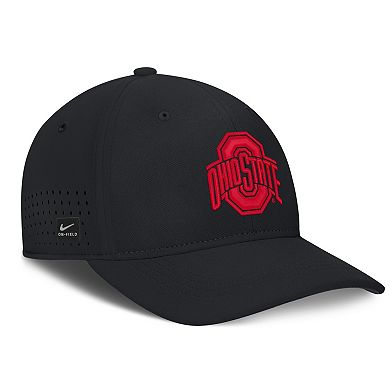 Men's Nike Black Ohio State Buckeyes 2026 Sideline Practice AeroBill Swooshflex Dri-FIT Hat