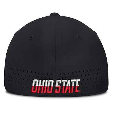 Men's Nike Black Ohio State Buckeyes 2026 Sideline Practice AeroBill Swooshflex Dri-FIT Hat