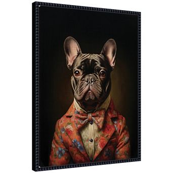 Regal Portrait of a Frenchie Framed Canvas Wall Art Print