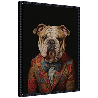 Regal Portrait of a Bulldog Framed Canvas Wall Art Print
