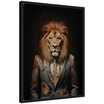 Regal Portrait of a Lion Framed Canvas Wall Art Print