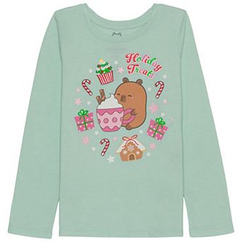 Girls 4-12 Jumping Beans® Capybara Cocoa "Holiday Treats" Long Sleeve Graphic Tee