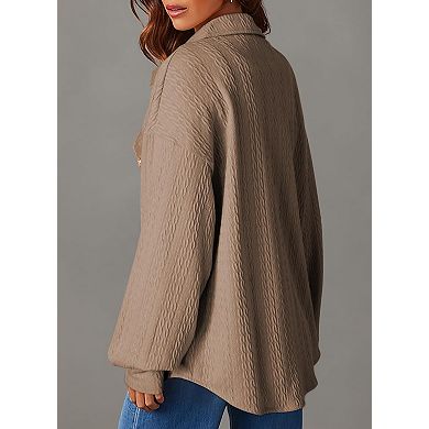 Women's Long Sleeve Button Down Coat with Pockets