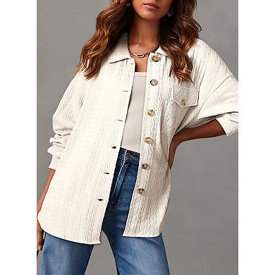 Women's Long Sleeve Button Down Coat with Pockets