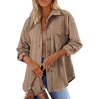 Women's Long Sleeve Button Down Coat with Pockets