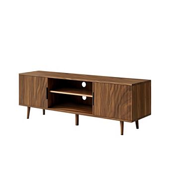 54.3" Mid Century Fluted TV Stand for Living Room Modern, Walnut