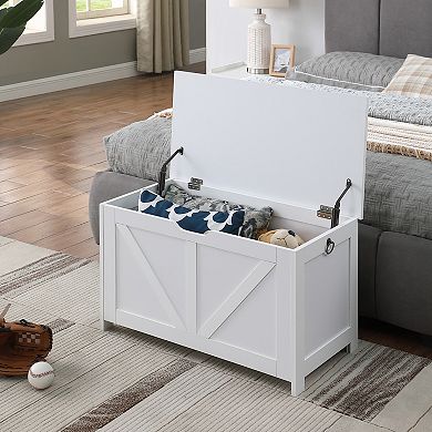 Vintage White Storage Chest Bench with 2 Hinges, 29.5"L x 15.7"W x 17.7"H