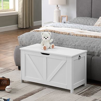 Vintage White Storage Chest Bench with 2 Hinges, 29.5"L x 15.7"W x 17.7"H