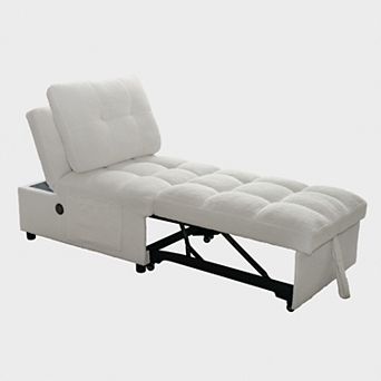Single Armless Sofa Bed, Soft Teddy Fabric, Skin-Friendly, Built-in USB Charging Port, White