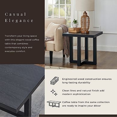 Luno Contemporary End Table, Black, Modern Side Table with Architectural Base