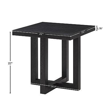 Luno Contemporary End Table, Black, Modern Side Table with Architectural Base