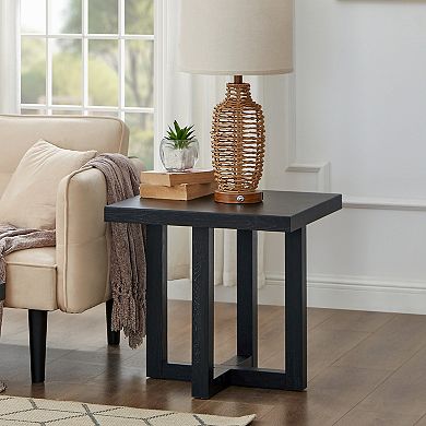 Luno Contemporary End Table, Black, Modern Side Table with Architectural Base