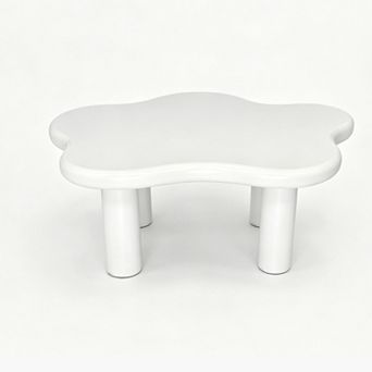 Cloud-Shaped Coffee Table, 40 Inch White Irregular MDF Tabletop with 4 Round Legs
