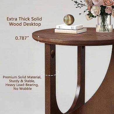 20 Inch Round Side Table with U-Shaped Base, Walnut, Set of 2