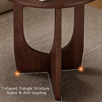 20 Inch Round Side Table with U-Shaped Base, Walnut, Set of 2