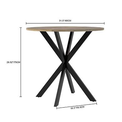 31.5 Inch Round Dining Table for 2-4 People, Rustic Brown MDF Top with Black Metal Legs