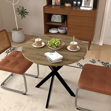31.5 Inch Round Dining Table for 2-4 People, Rustic Brown MDF Top with Black Metal Legs