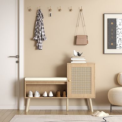 Modern 2-in-1 Shoe Storage Bench with Adjustable Shelves, Entryway Organizer and Seating