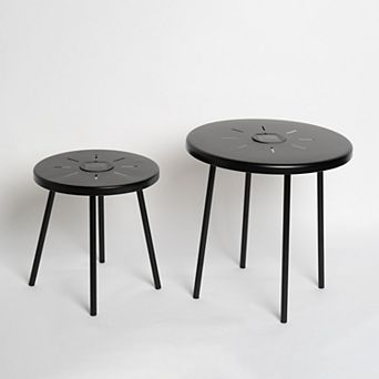 2-Pack Solar Powered Side Table with LED Light, Black