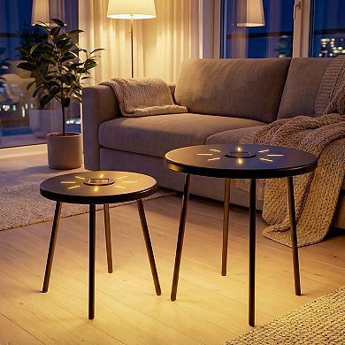 2-Pack Solar Powered Side Table with LED Light, Black