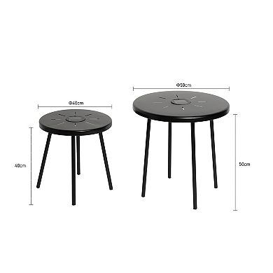 2-Pack Solar Powered Side Table with LED Light, Black
