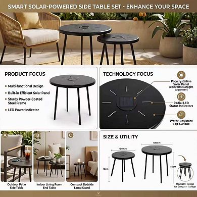2-Pack Solar Powered Side Table with LED Light, Black
