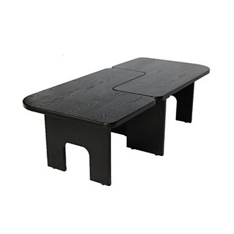 Modern Black Wooden Nesting Coffee Table Set, 70.86" Extendable Splicing, Space-Saving, Durable Wood