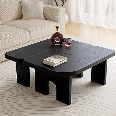 Modern Black Wooden Nesting Coffee Table Set, 70.86" Extendable Splicing, Space-Saving, Durable Wood