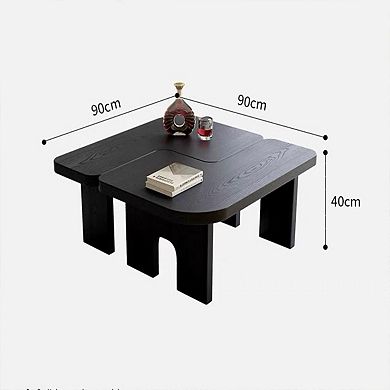 Modern Black Wooden Nesting Coffee Table Set, 70.86" Extendable Splicing, Space-Saving, Durable Wood