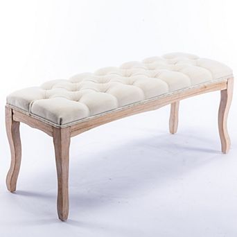 French Vintage 43.3" Upholstered Entryway Bench for Bedroom End of Bed, Beige